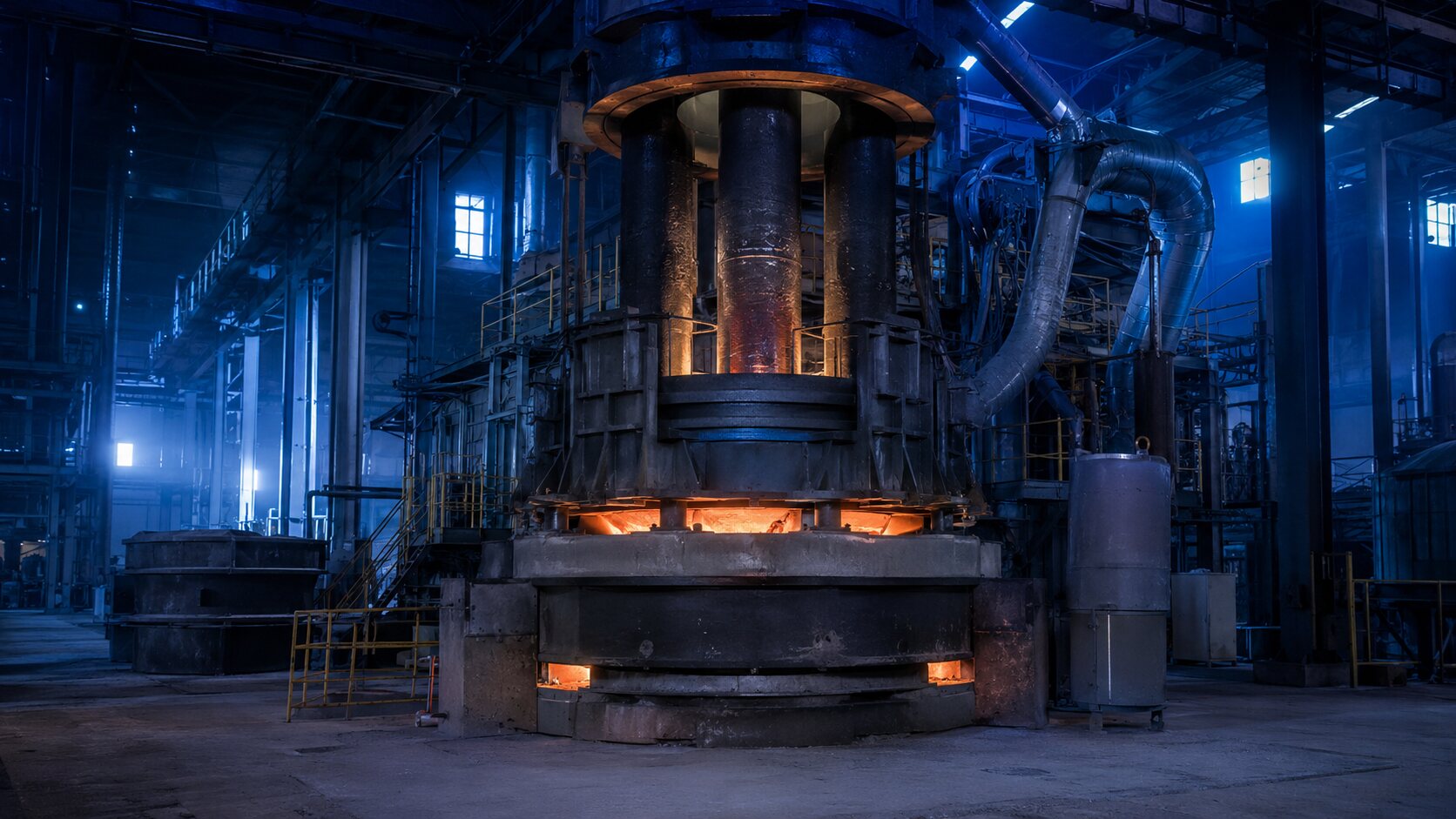 Calcium carbide production inside an industrial furnace facility