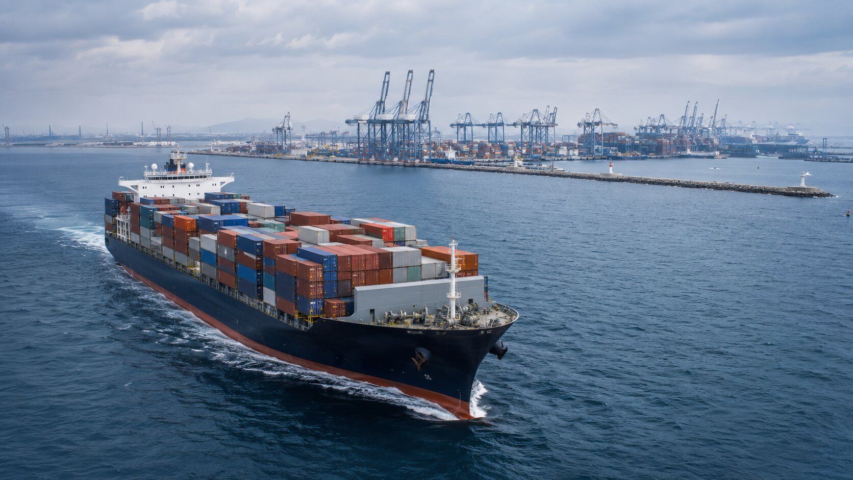 Container ship transporting industrial materials